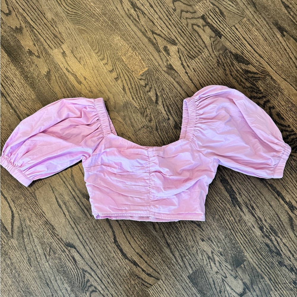 Abercrombie & Fitch Puff Sleeve Pink Crop Top